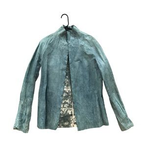 RARE vintage blue cow leather button up shirt